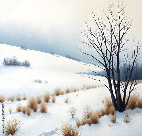 winter, snow, landscape, trees, forest, oil, painting, artwork, art, canvas, texture, brushstroke, nature, scenery, cold, frosty, icy, white, blue, sky, clouds, snowfall, peaceful, calm, serene, quiet