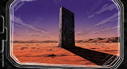 Wallpaper Mural Mysterious Monolith on a Desert Planet Viewed Through a Spaceship Window Torontodigital.ca