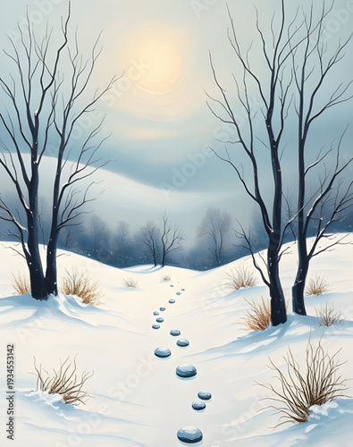 winter, snow, landscape, trees, forest, oil, painting, artwork, art, canvas, texture, brushstroke, nature, scenery, cold, frosty, icy, white, blue, sky, clouds, snowfall, peaceful, calm, serene, quiet