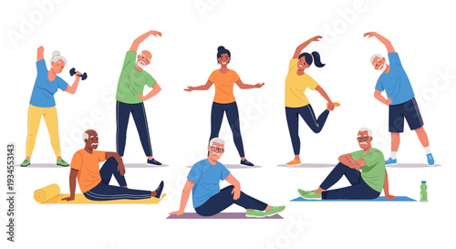 Active Seniors and Diverse Adults Exercising: Group Fitness for Healthy Aging, Lifestyle & Wellness
