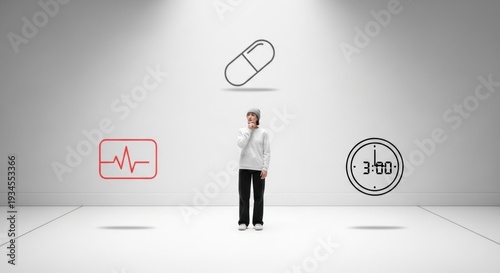 Wallpaper Mural Man considers health risks surrounding abstract medical icons under. Torontodigital.ca