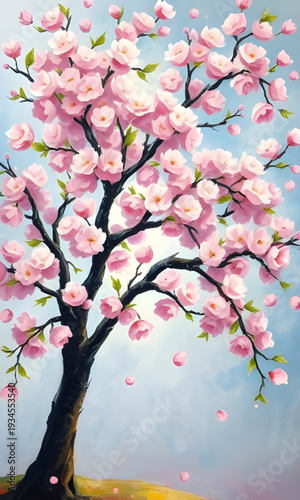 cherryblossom, sakura, tree, blossom, flower, floral, spring, oilpainting, painting, artwork, art, canvas, texture, brushstroke, nature, garden, landscape, petals, pink, white, bloom, blooming, delica