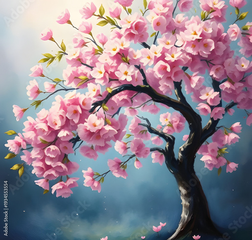 sakura, cherryblossom, tree, blossoms, flowers, floral, spring, oil, painting, artwork, art, canvas, texture, brushstroke, nature, garden, landscape, petals, pink, soft, bloom, blooming, delicate, rom