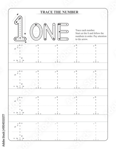 Number 1 Tracing Worksheet for Kids