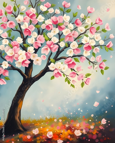 cherryblossom, sakura, tree, blossom, flowers, floral, spring, oilpainting, painting, artwork, art, canvas, texture, brushstroke, nature, garden, landscape, petals, pink, white, bloom, blooming, delic