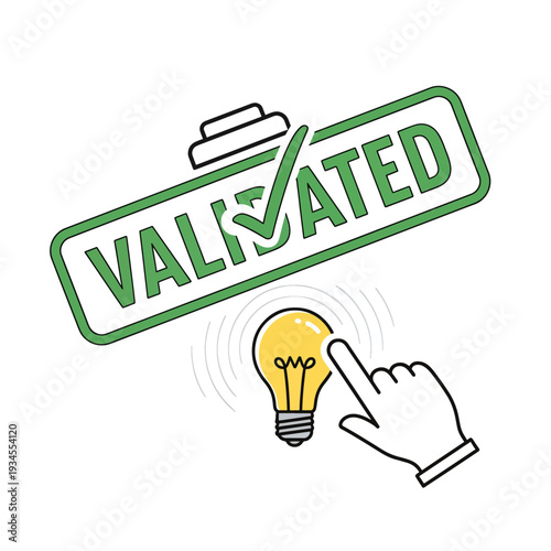 Validated Stamp with Hand and Lightbulb.