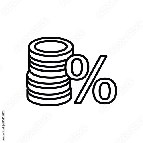 Stacks of coins and a percent sign in black and white