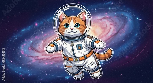 Wallpaper Mural Cute astronaut kitten floating in deep space near galaxy illustration. Torontodigital.ca