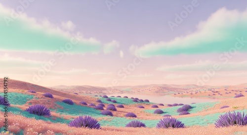 Wallpaper Mural Pastel colored desert landscape features gentle rolling hills and purple. Torontodigital.ca