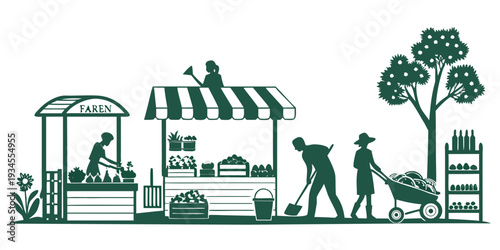 A bustling outdoor market scene with various stalls and shoppers.