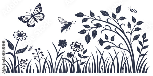 A delicate illustration of butterflies and flowers in a serene garden setting