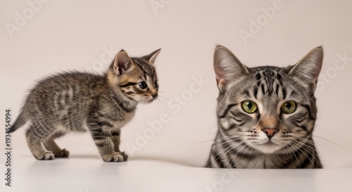 Wallpaper Mural Two tabby cats, one kitten and one adult face, pose against a light. Torontodigital.ca