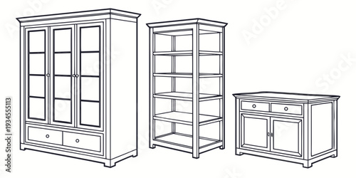 Three different types of wooden furniture for home storage