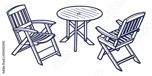 Outdoor dining set with two chairs and a round table