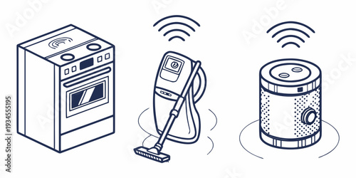 Smart home appliances connected via wireless network for modern living.