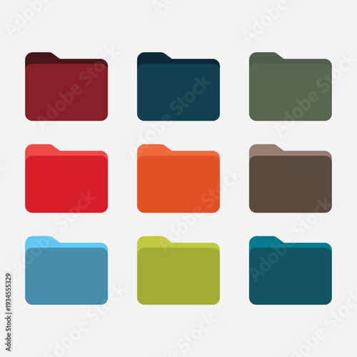Set of colorful flat folder icons for computer file organization and web design.