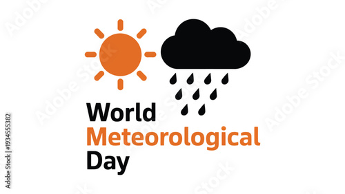 World Meteorological Day weather awareness design with sun cloud rain icon and modern typography for climate campaign
