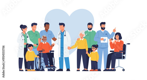 Diverse Healthcare Community United in Compassionate Support: Inclusive Medical Care and Social Services for All Ages