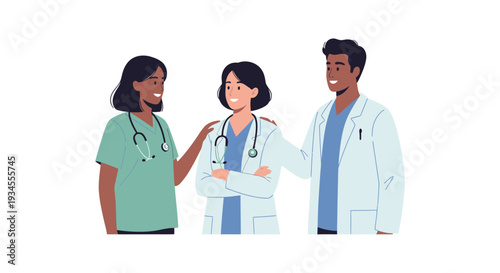 Smiling Diverse Healthcare Team: Professional Doctors and Nurse Collaboration and Support Illustration