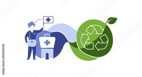 Green Healthcare Concept: Medical Professional, First Aid Kit, and Recycling Symbol for Environmental Responsibility