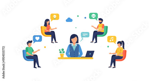Diverse Group Communication, Feedback & Collaboration: Idea Exchange, Problem Solving & Social Interaction Illustration