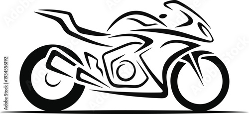 Abstract stylized black motorcycle graphic design symbol representing speed and power