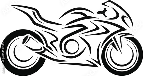 Abstract tribal style graphic design of a sport motorcycle in black and white