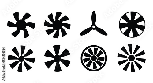 Collection of black silhouettes depicting various fan blade designs