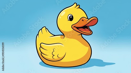 A cute yellow rubber duck floating on a blue background, perfect for childrens themes and playful designs.
