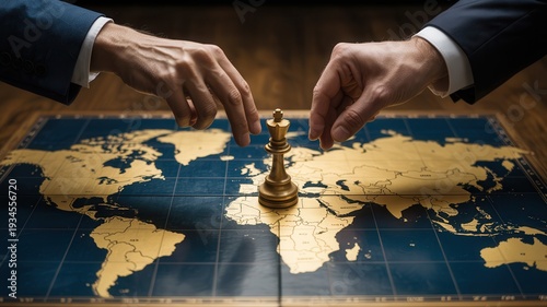 Businessman making strategic move on global chessboard