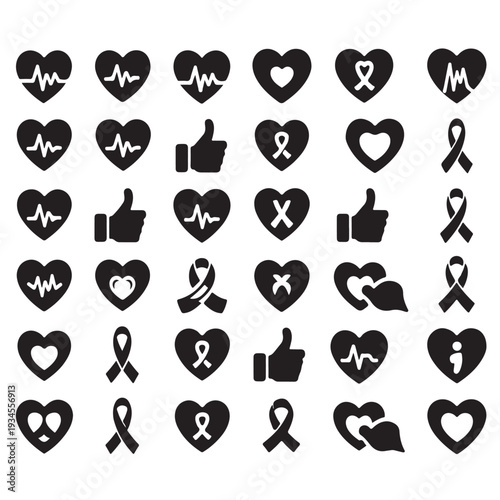 Medical awareness symbols set with hearts and ribbons on a transparent background for various health campaigns and charitable causes vector illustration