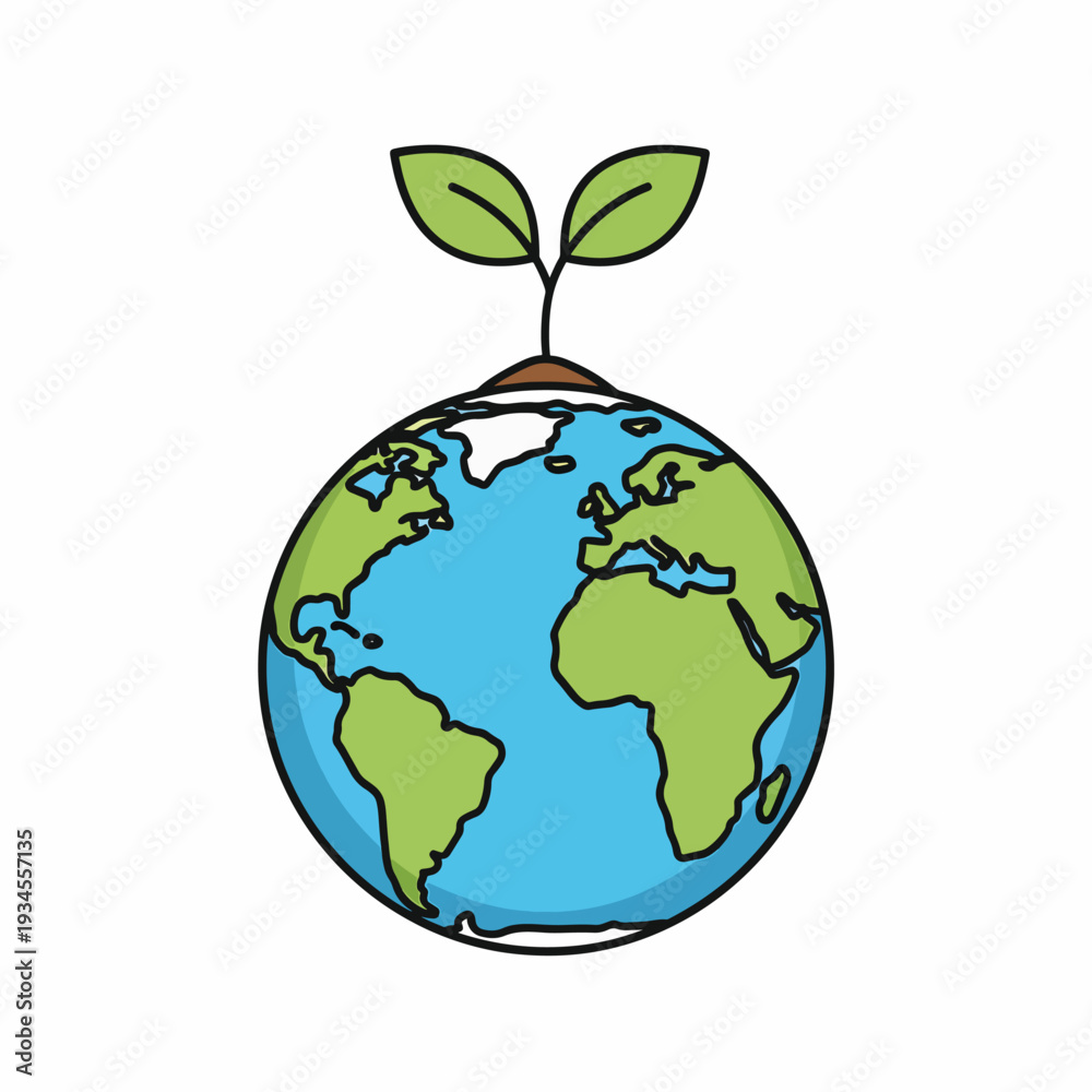 Obraz premium Sprouting Earth Globe with Green Leaves.