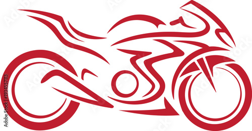 Stylized abstract red tribal design of a racing motorcycle for graphic art representation