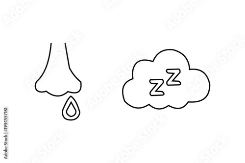 A nose with a droplet and a dream cloud with zzz sleep snoring asthma