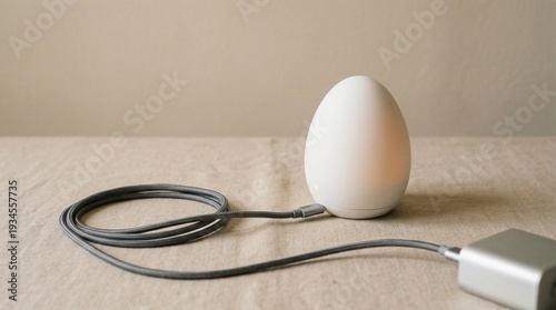 Minimal White Egg with Charging Cable Concept