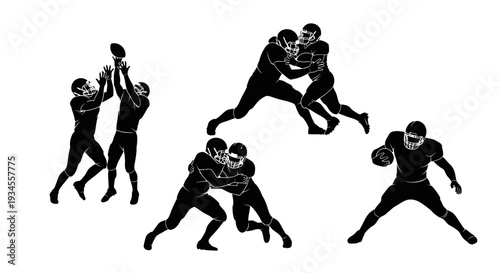 American Football Players in Action Silhouettes.