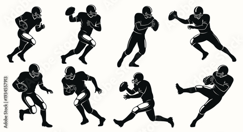 American Football Players in Action Silhouettes.