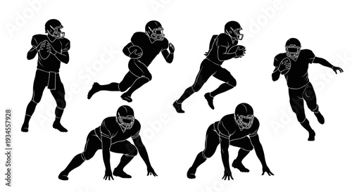 American Football Player Silhouettes in Various Poses.