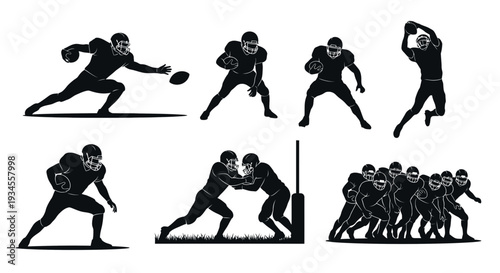 Baseball players in various dynamic poses, silhouetted against a white background.