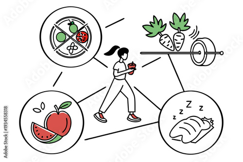 A woman balancing healthy food and exercise