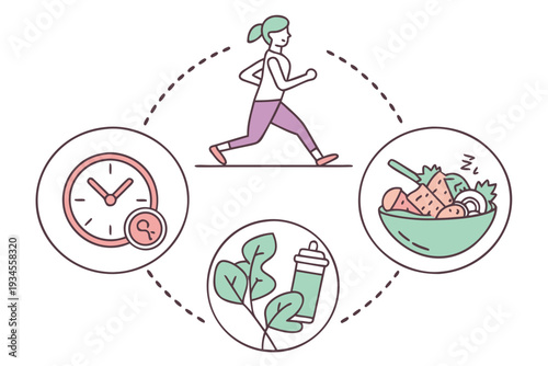 A person running with icons representing healthy habits