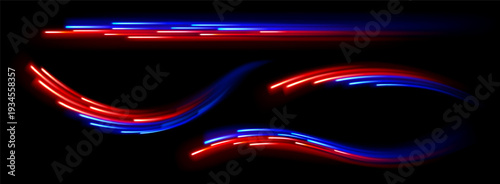 Red and Blue Neon Light Trails on Black Background (Abstract Motion)