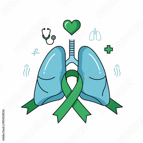 Lungs with Green Ribbon Awareness Symbol.