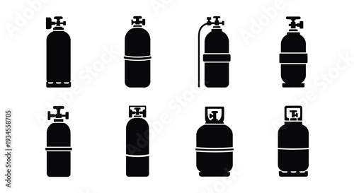 Black silhouette icons depicting various oxygen and propane tanks