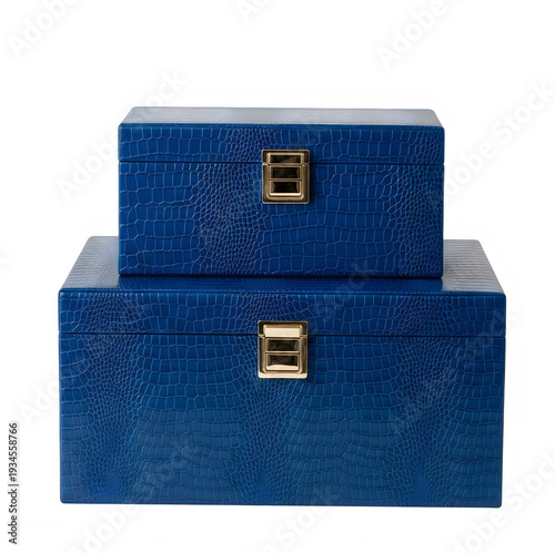 Luxury Blue Crocodile Texture Jewelry Boxes with Gold Locks on white background