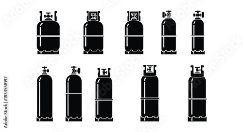 Black silhouette icons depicting various oxygen and propane tanks