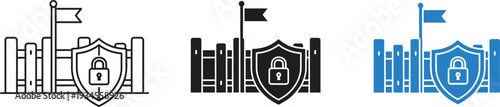 Fortress and shield with security lock icon vector