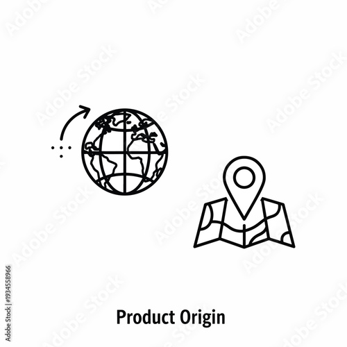 Global Product Origin Map and Pin Icon.