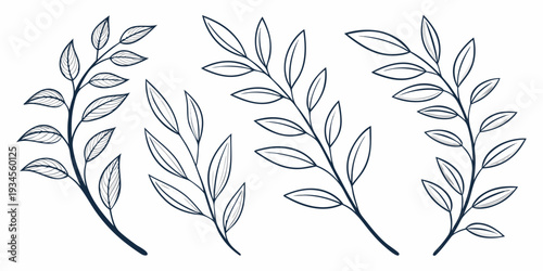 Delicate line art of various leafy branches and foliage in a symmetrical arrangement