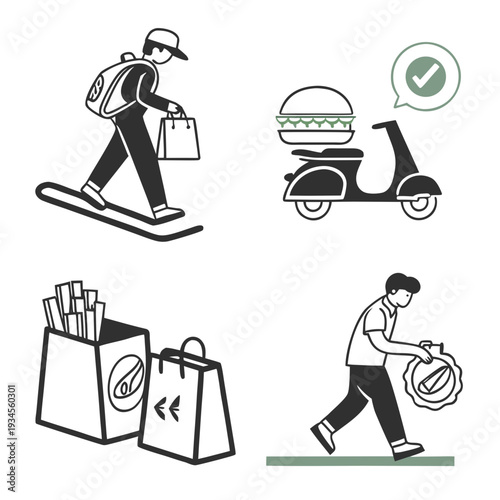Food delivery and takeout services illustrated